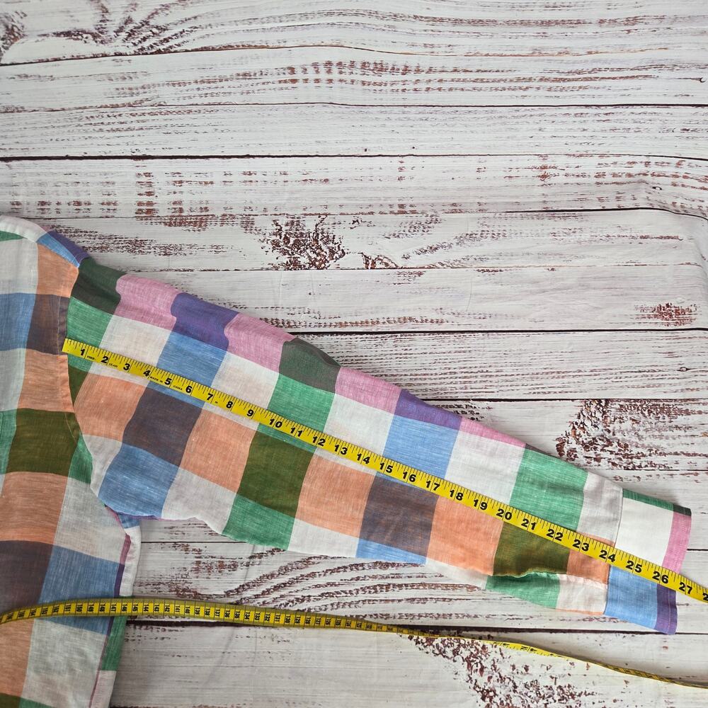 Paul Fredrick Pure Linen Classic Button Shirt 2XLT Vibrant Multi Rainbow Check - Picture 7 of 7
